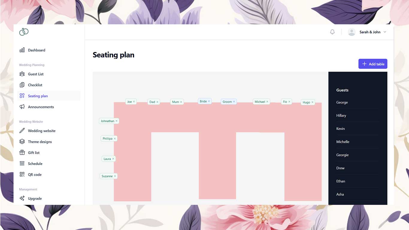 wedding seating planner